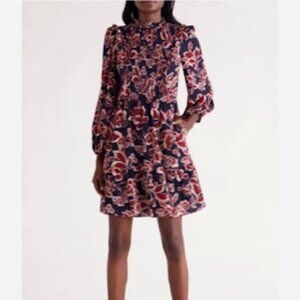 Eliza J. Smocked Bodice Long Sleeve Ruffled Floral Crepe Dress NEW NWT 8